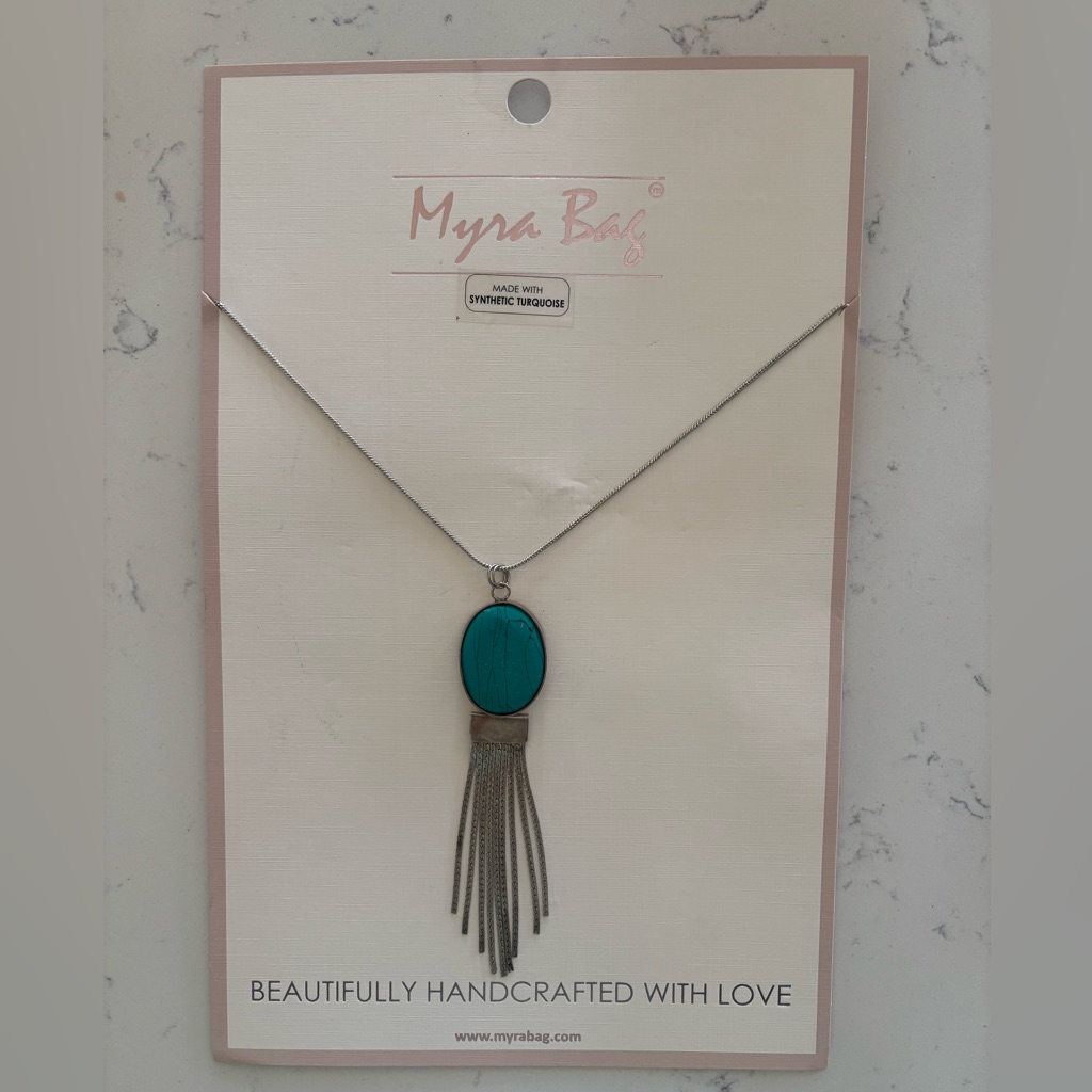 Myra Bag Teal And Silver Fringe Necklace